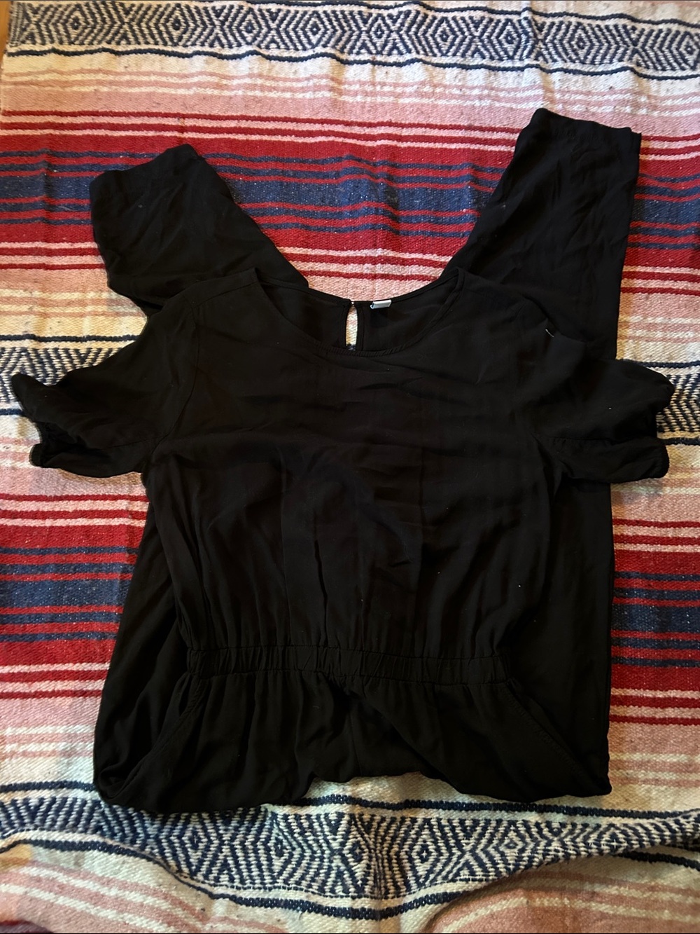 Old Navy Black Short-Sleeve Elastic-Waist Jumpsuit